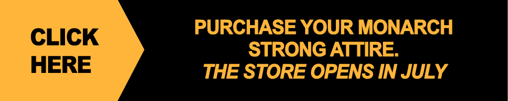 Bold orange text on black advertising strong store purchase.